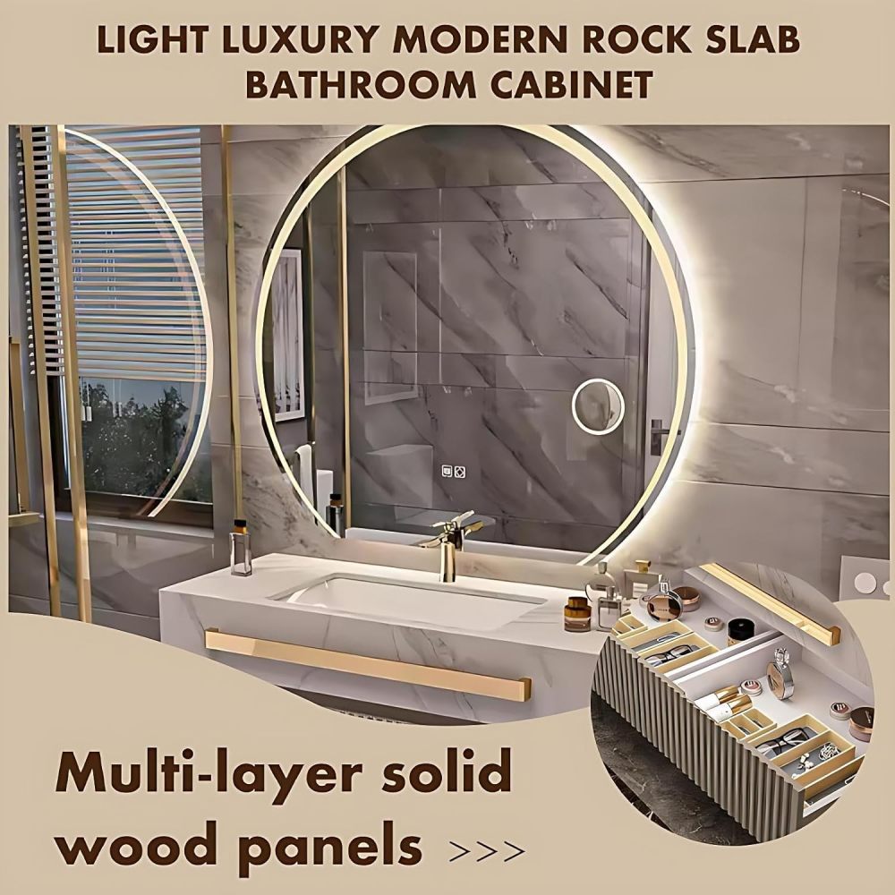 76IN Freestanding Bathroom Vanity - Bathroom Vanity with Sink & Smart LED Makeup Defogger Mirror, Soft-Closing Drawer, Complete Accessorie, Fully Assembled, Grey