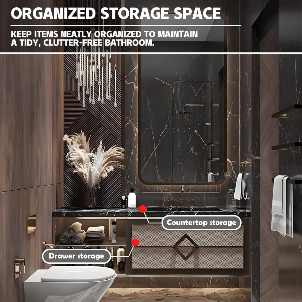 96IN Luxurious Bathroom Vanity with Sink - Single Floating Sink Design, Bathroom Vanity Cabinet with Smart Anti-Fog Mirror & 2 Drawers, Moisture-Resistant & Customizable Sizes, Brown