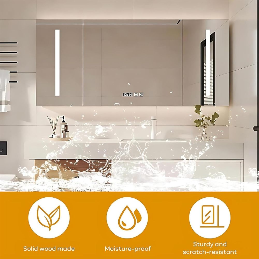 44 inch Bathroom Vanity with Sink - Wall-Mounted Bathroom Vanity Set Includes One Piece Sink & Large Countertop, Defog Mirror Cabinet, Includes Accessories, White A