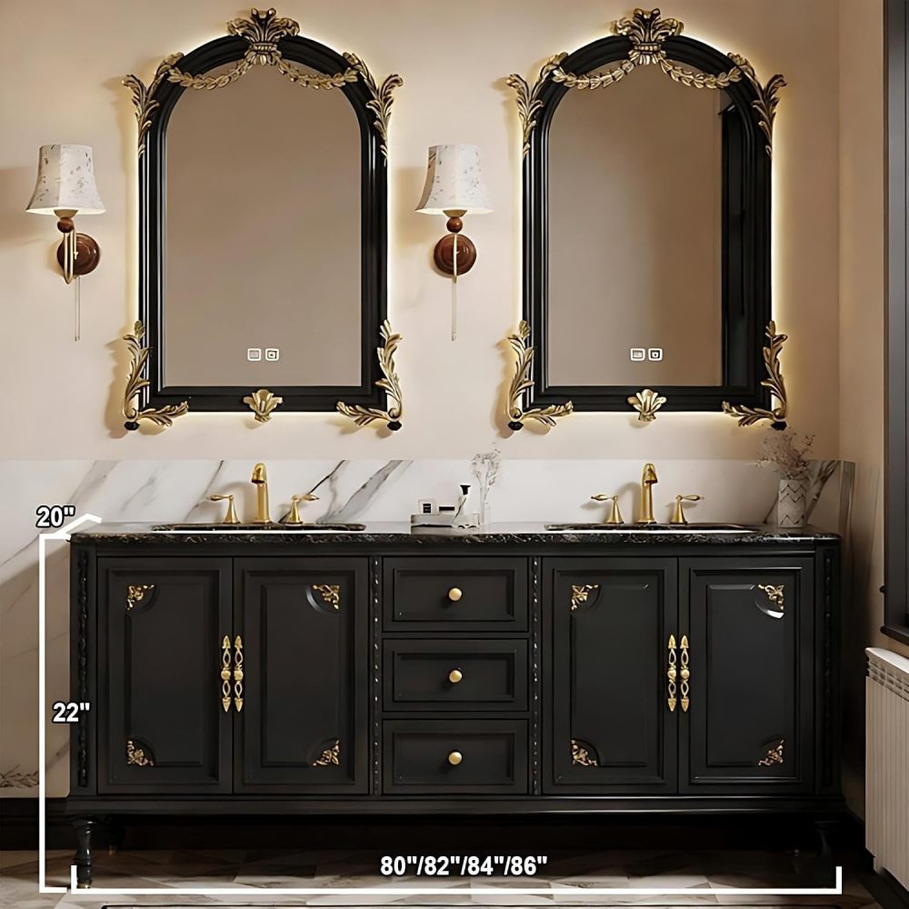 84IN Bathroom Vanity with Sink - Retro Bathroom Vanity Cabinet with Smart Anti-Fog Mirror, Double Sink Vanity, Multi-Layer Solid Wood, Custom Sizes - Complete Accessories, Mirror