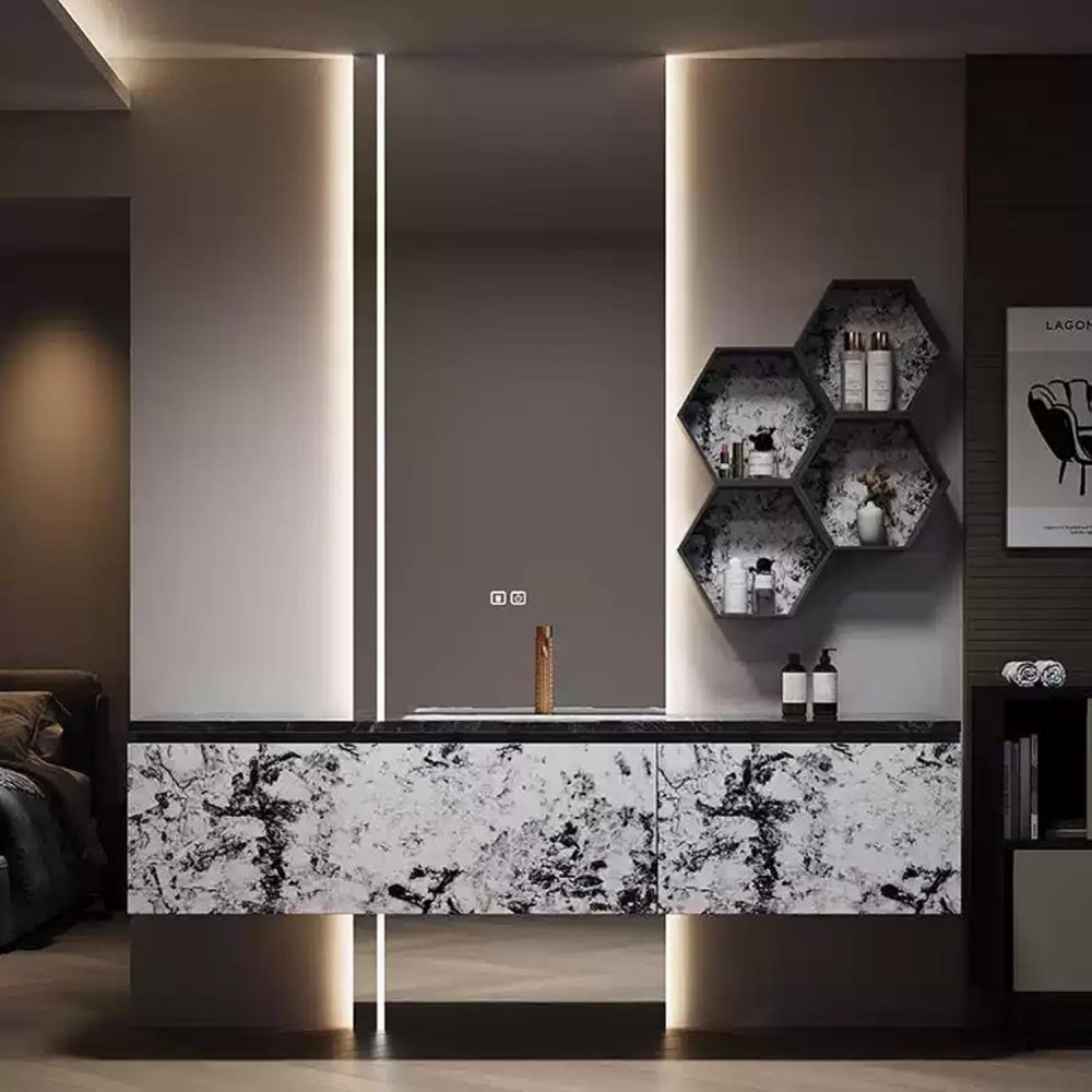 Bathroom Vanity with Sink - Modern Floating Vanity with Smart Defogging Mirror, Solid Wood Bathroom Vanity Cabinet, Multiple Sizes Customizable - Complete Accessories