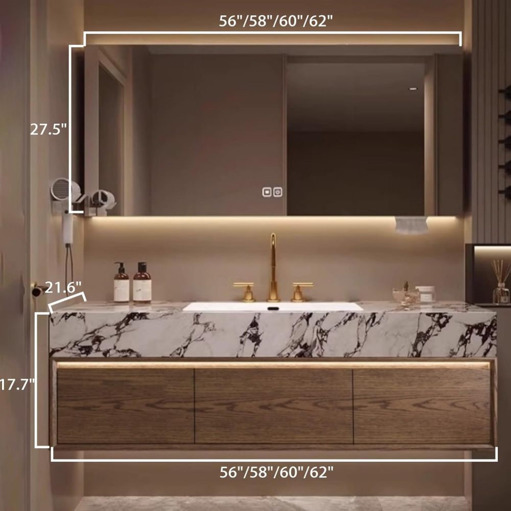 Bathroom Vanity with Sink - Double Sink Vanity with Smart Defogging Mirror, Solid Wood Bathroom Cabinet, Stylish, Waterproof, Custom Sizes - Complete Accessories