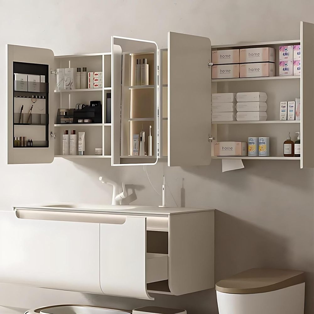 44IN Bathroom Vanity with Sink - Luxury Bathroom Vanity with Smart Defog Mirror Cabinet, Solid Wood Sink Cabinet with Multiple Storage Areas, No Assembly Required
