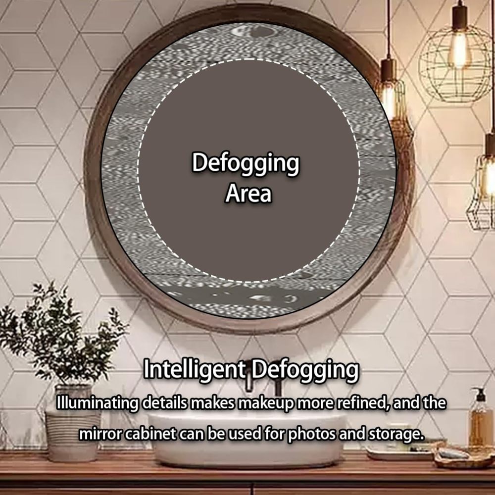 92IN Bathroom Vanity with Sink - Single Floating Sink Design with Smart Defogging Mirror, Solid Wood Bathroom Vanity Cabinet, Waterproof, Custom Size - Complete Accessories, Circular Mirror