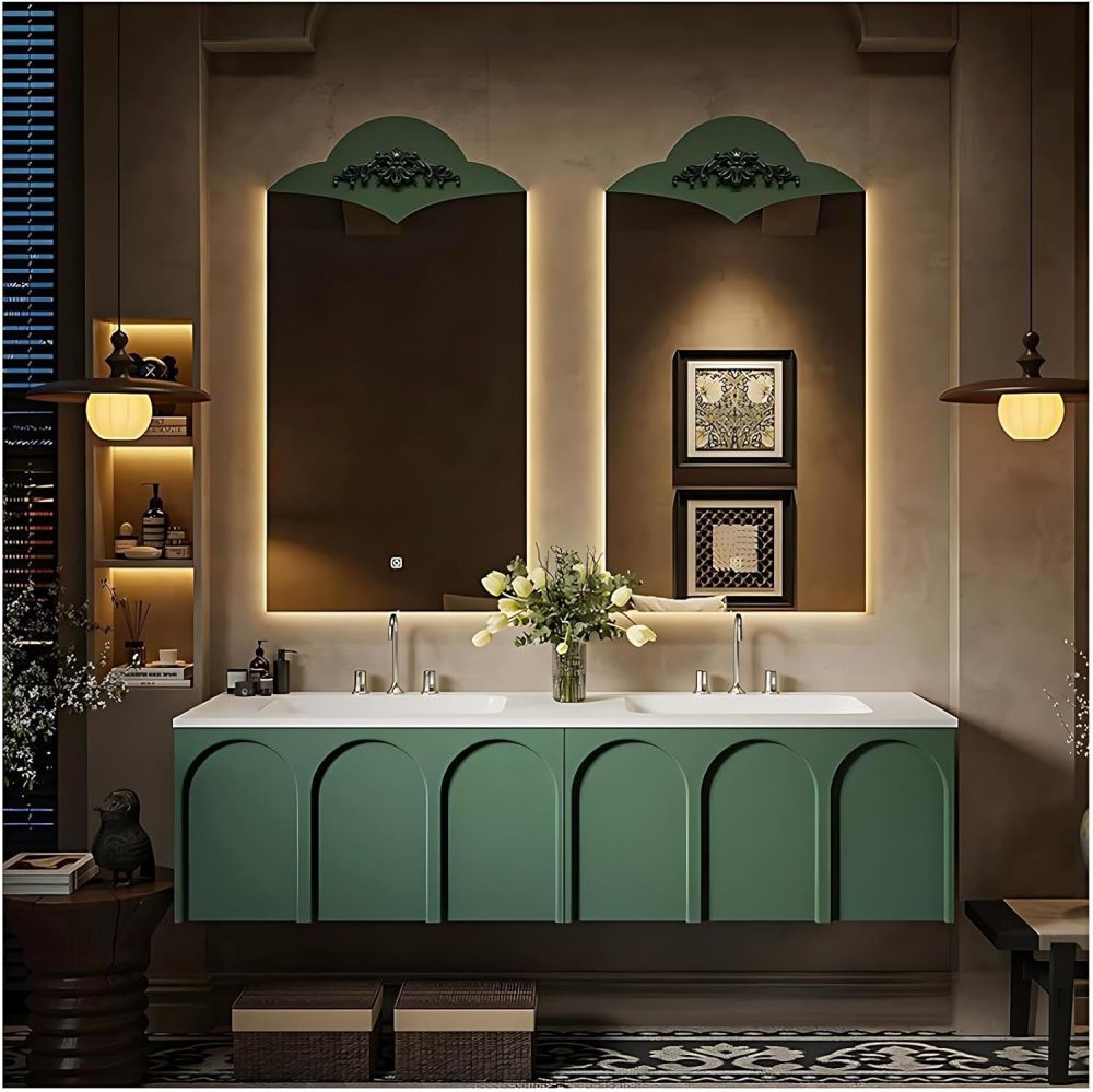 92IN Luxury Bathroom Vanity with Sink - Bathroom Vanity Cabinet with Drawers, Double Floating Sink Design, Intelligent Defogging, Customizable Sizes - Easy to Install, Green