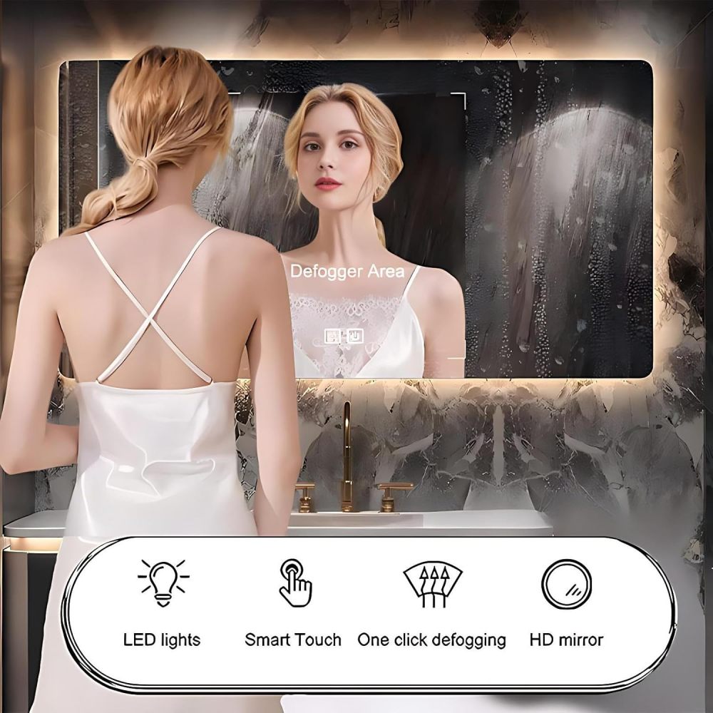 62IN Bathroom Vanity with Sink - Luxury Bathroom Vanity with Smart Defog Mirror, Modern Sink Cabinet with 2 Large Capacity Drawers, Customizable Size, No Assembly Required