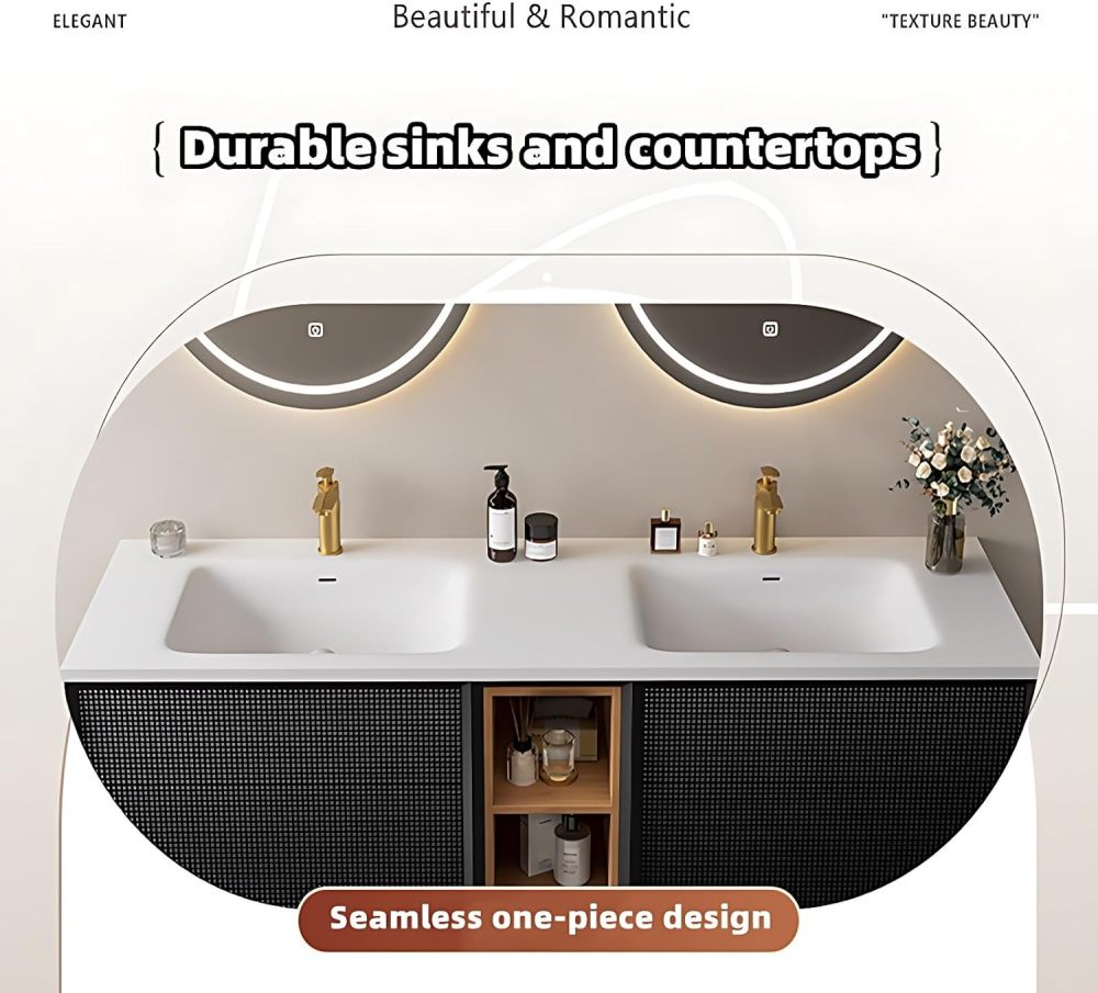 Bathroom Vanity with Sink - Modern Double Sink Bathroom Vanity Set | Floating Wall Mount | Includes LED Smart Defog Mirror/Mirror Cabinet | Solid Wood Cabinet with Drawers (A, 88")