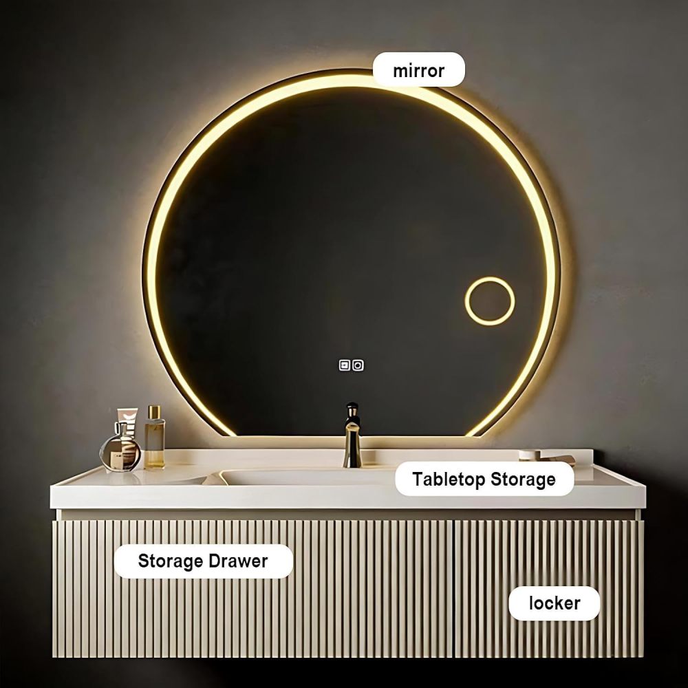 98IN Bathroom Vanity with Sink - Bathroom Vanity Cabinet with Drawers & Smart Anti-Fog Mirror, Single Floating Sink, Buffer Damping, Customizable Sizes - Complete Accessories Mirror