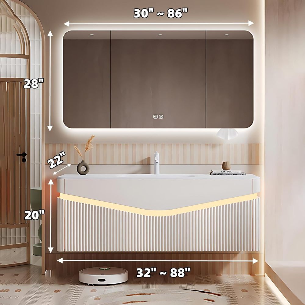 Modern Bathroom Vanity - Bathroom Vanity with Sink & Defog Mirror Cabinet | Solid Wood Pedestal Sink Storage Cabinet | Wall Mount | Stylish Design