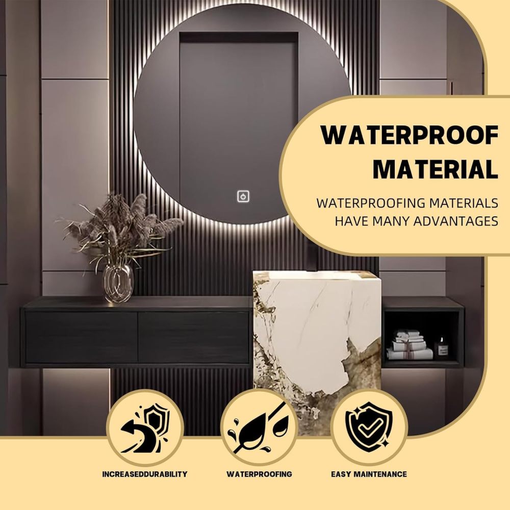 80IN Bathroom Vanity with Sink - Freestanding Bathroom Vanity with Marble Sink, Smart Defogger Round Mirror, Solid Wood, Unique Design, Open Shelves, Includes Accessories, Wood Shelf