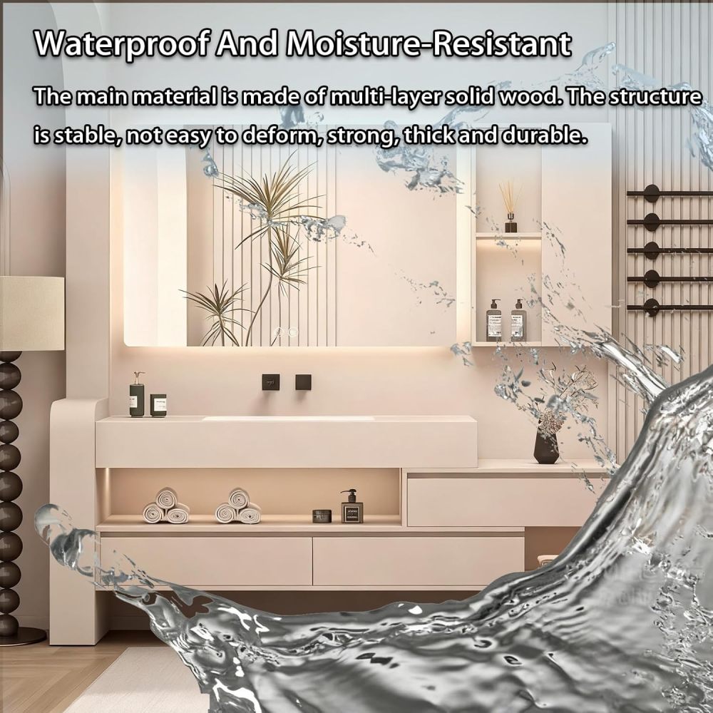 56IN Bathroom Vanity with Sink - Modern Floating Vanities with Smart Defogging Mirror, Bathroom Sink Cabinet, Multi-Layer Solid Wood, Custom Sizes - Complete Accessories Mirror