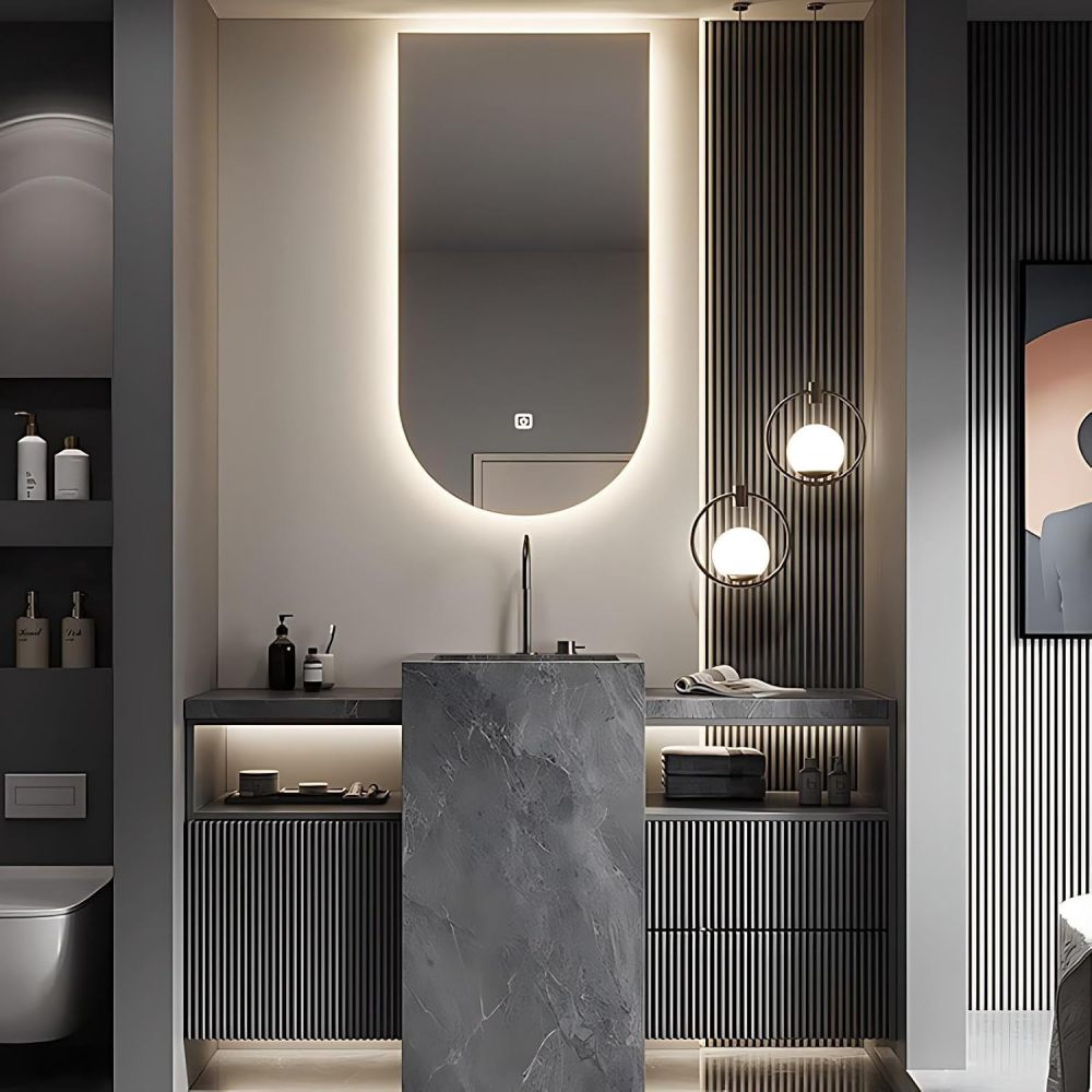 54IN Bathroom Vanity - Modern Bathroom Vanity with Smart Defog Mirror, Floating Sink Cabinet with Multiple Storage Areas & Seamless Sink, No Assembly Required