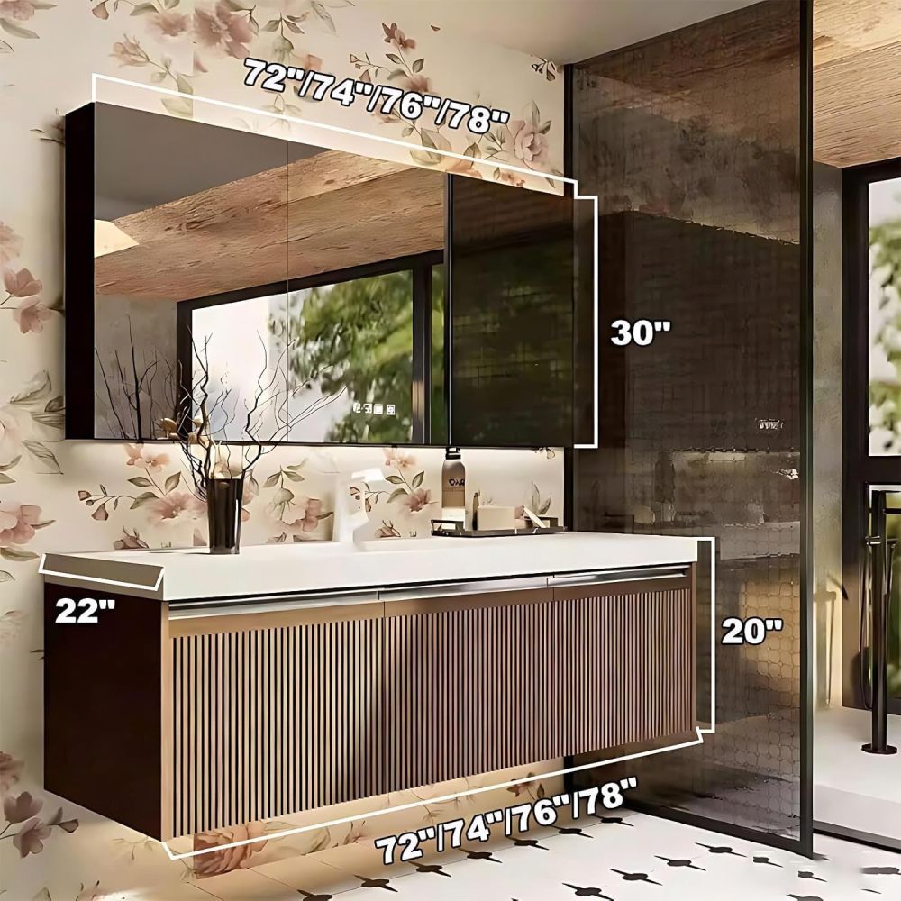 74IN Bathroom Vanity Sink Set - Floating Bathroom Sink Cabinet with Smart Defogging Mirror, Integrated Countertop Design, Durable Solid Wood, Complete Accessories, Wood A