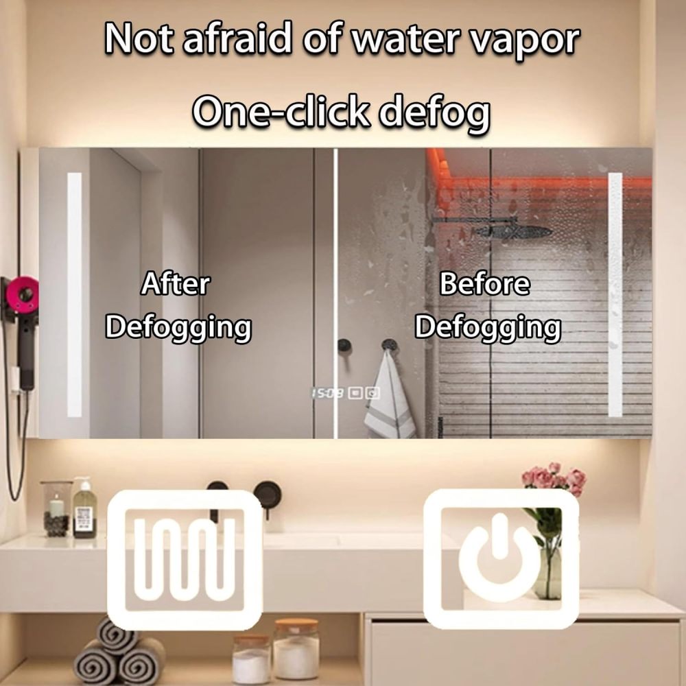 56IN Bathroom Vanity with Sink - Modern Floating Vanities with Smart Defogging Mirror, Bathroom Sink Cabinet, Multi-Layer Solid Wood, Custom Sizes - Complete Accessories Mirror