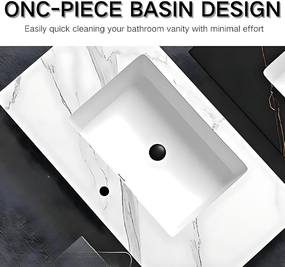 70IN Bathroom Vanity with Sink - Bathroom Vanity with LED Smart Defog Mirror Cabinet, Stylish Wall Mounted Design, Gold Handle, Large Storage Drawer, Complete Accessorie, Wood