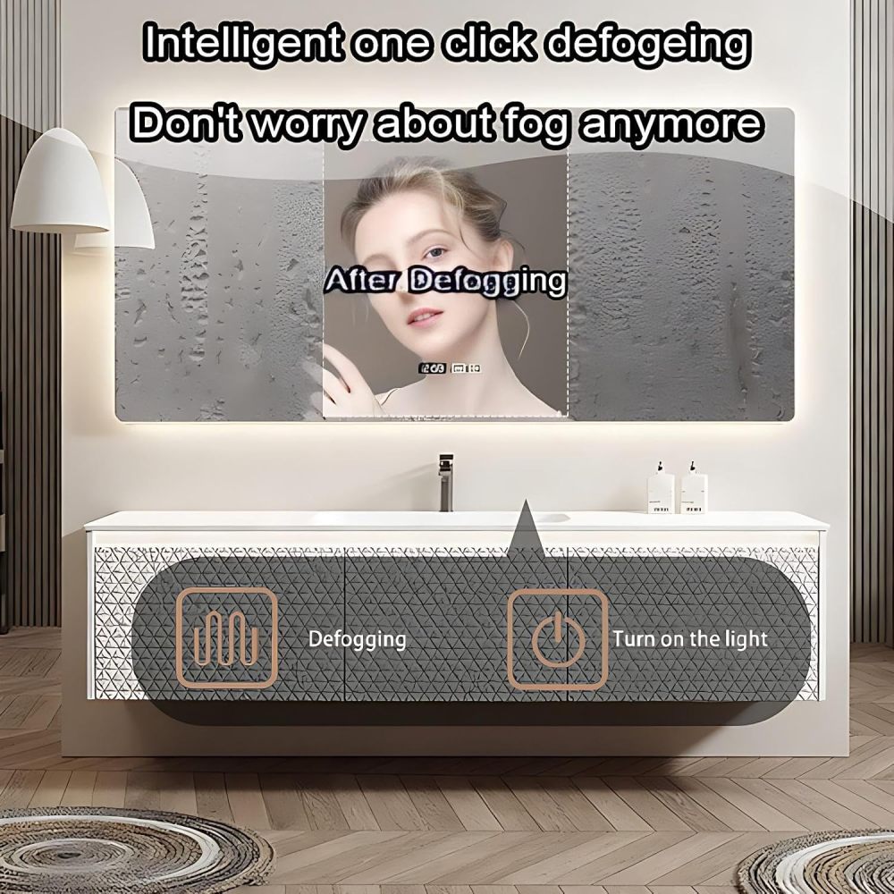 104IN Bathroom Vanity - Simple Bathroom Vanity with 2 Large Capacity Drawers, Luxury Sink Cabinet with Smart Defog Mirror, Customizable Size, No Assembly Required
