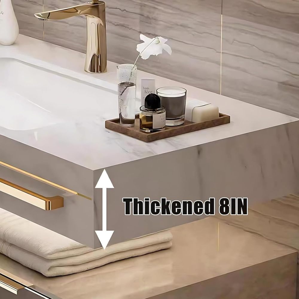 98IN Modern Solid Wood Bathroom Vanity with Sink - Stylish Bathroom Vanity Cabinet with Smart Anti-Fog Mirror, Integrated Stone Sink, Ample Storage & Customizable Sizes, Single Sink