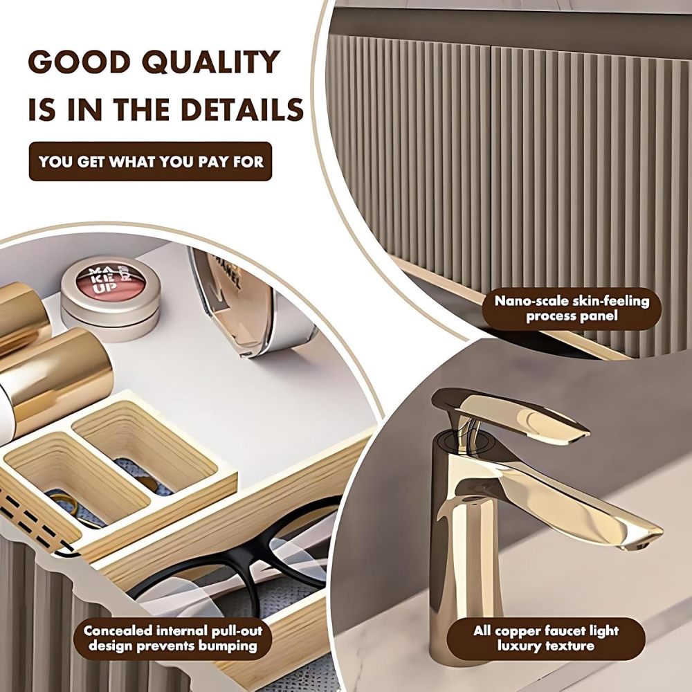 76IN Freestanding Bathroom Vanity - Bathroom Vanity with Sink & Smart LED Makeup Defogger Mirror, Soft-Closing Drawer, Complete Accessorie, Fully Assembled, Grey