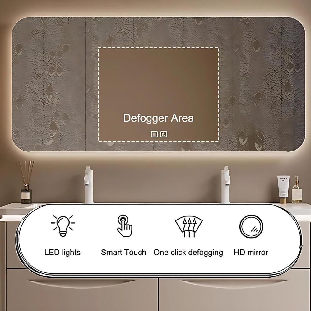 54IN Double Sink Bathroom Vanity - Modern Bathroom Vanity with Smart Defog Mirror, Floating Sink Cabinet with 4 Large Capacity Drawers, No Assembly Required