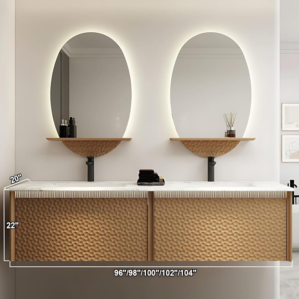 104IN Bathroom Vanity with Sink - Modern Floating Vanity with Two Drawers, Solid Wood Bathroom Sink Cabinet, Intelligent Defogging, Customizable Sizes - Complete Accessories, Brown