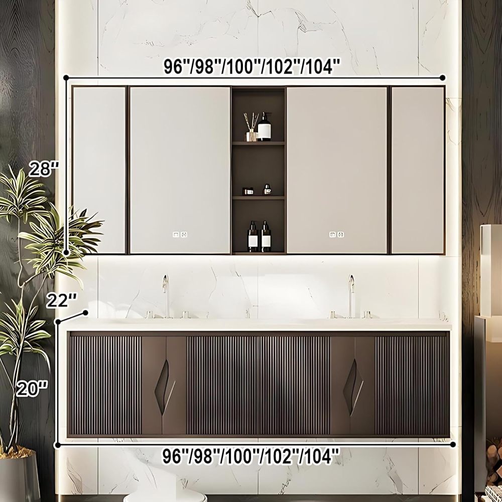 100IN Modern Bathroom Vanity with Sink - Luxury Bathroom Vanity Cabinet with Smart Anti-Fog Mirror, Double Floating Sink Design, Waterproof, Customizable Sizes - Easy to Install, Brown