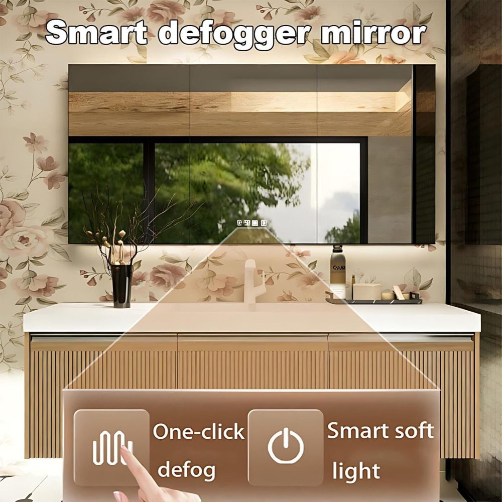 74IN Bathroom Vanity Sink Set - Floating Bathroom Sink Cabinet with Smart Defogging Mirror, Integrated Countertop Design, Durable Solid Wood, Complete Accessories, Wood A