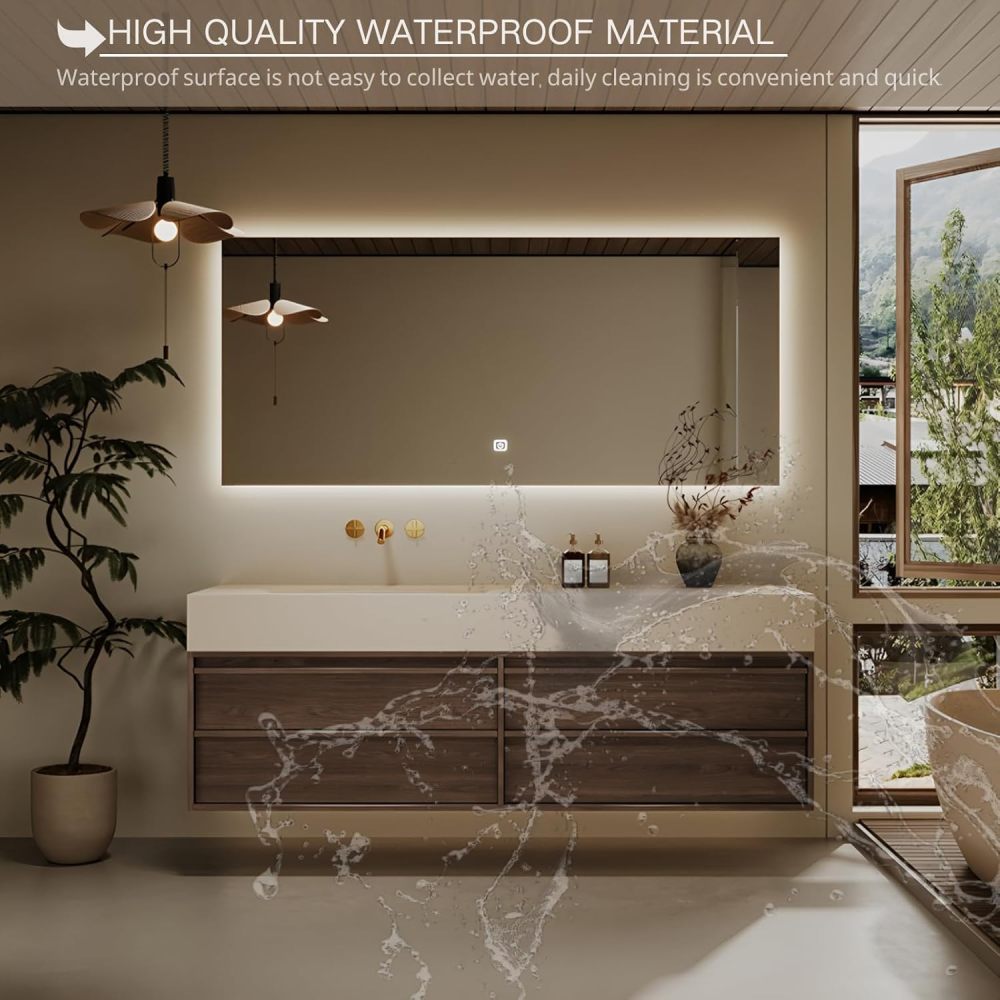 40 inch Bathroom Vanity with Sink - Wall Mounted Bathroom Vanity Set with Defogging Mirror, Seamless Top & Solid Wood Storage Cabinet with 4 Drawers, Includes Accessories, Wood