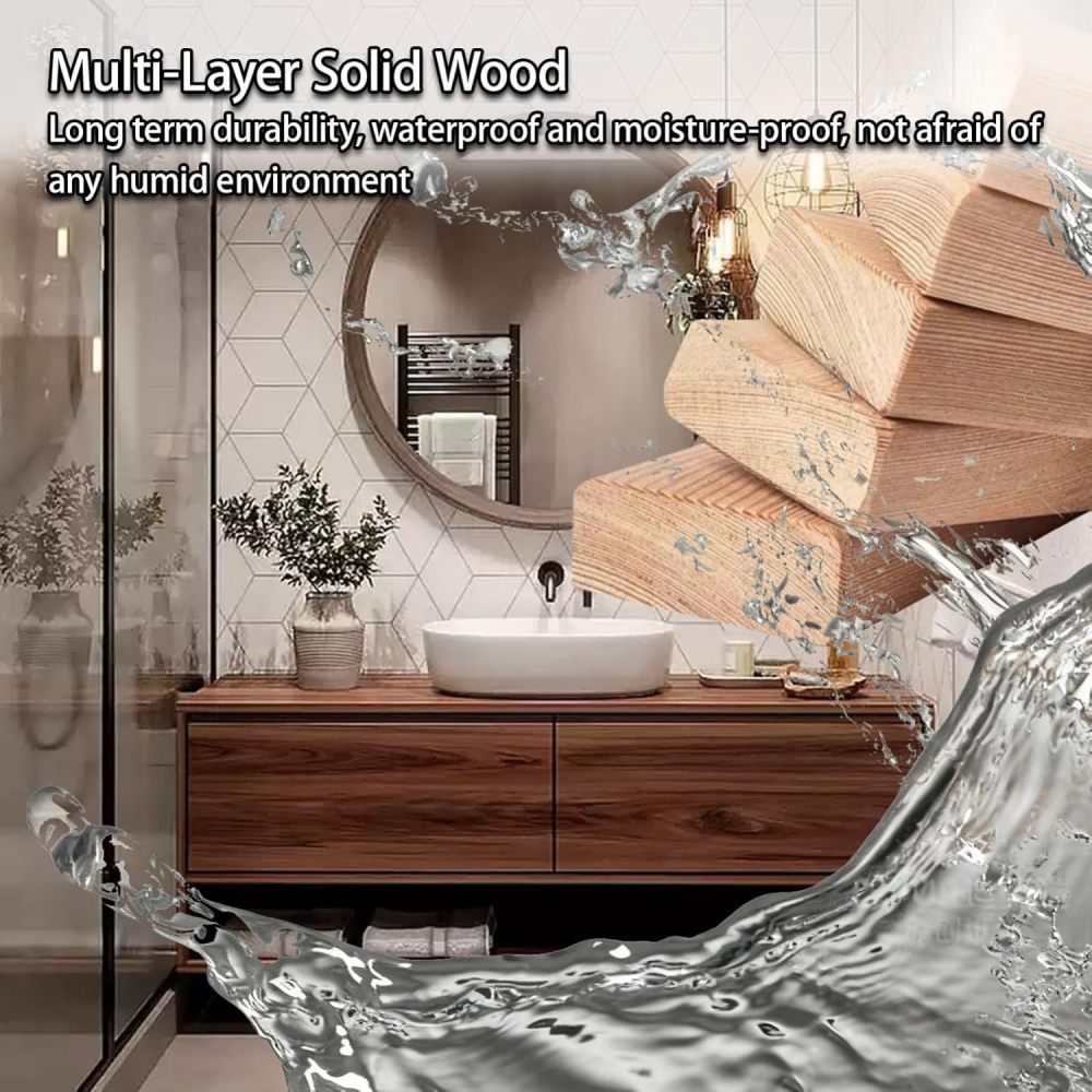 92IN Bathroom Vanity with Sink - Single Floating Sink Design with Smart Defogging Mirror, Solid Wood Bathroom Vanity Cabinet, Waterproof, Custom Size - Complete Accessories, Circular Mirror
