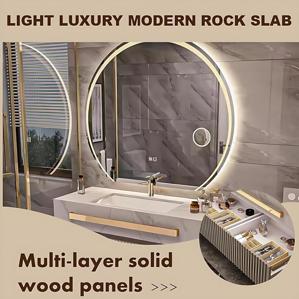 70IN Luxury Bathroom Vanity with Sink - Bathroom Vanity Cabinet with Mirror, Single Floating Sink Design, Intelligent Defogging, Solid Wood, Customizable Sizes - Easy to Install, White