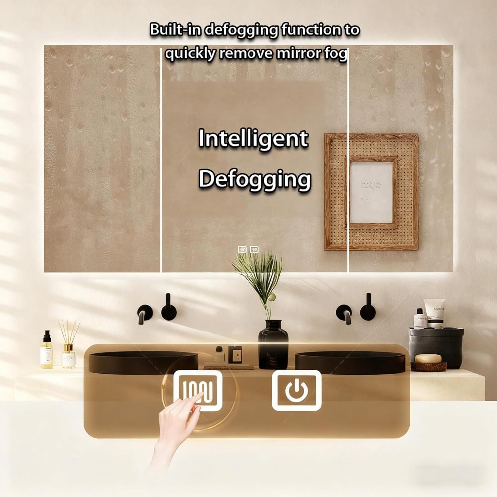 72IN Bathroom Vanity with Sink - Modern Bathroom Vanity Cabinet with Smart Defog Mirror, Double Floating Sink Design, Large Storage Space, Solid Wood - Complete Accessories, Mirror Cabinet