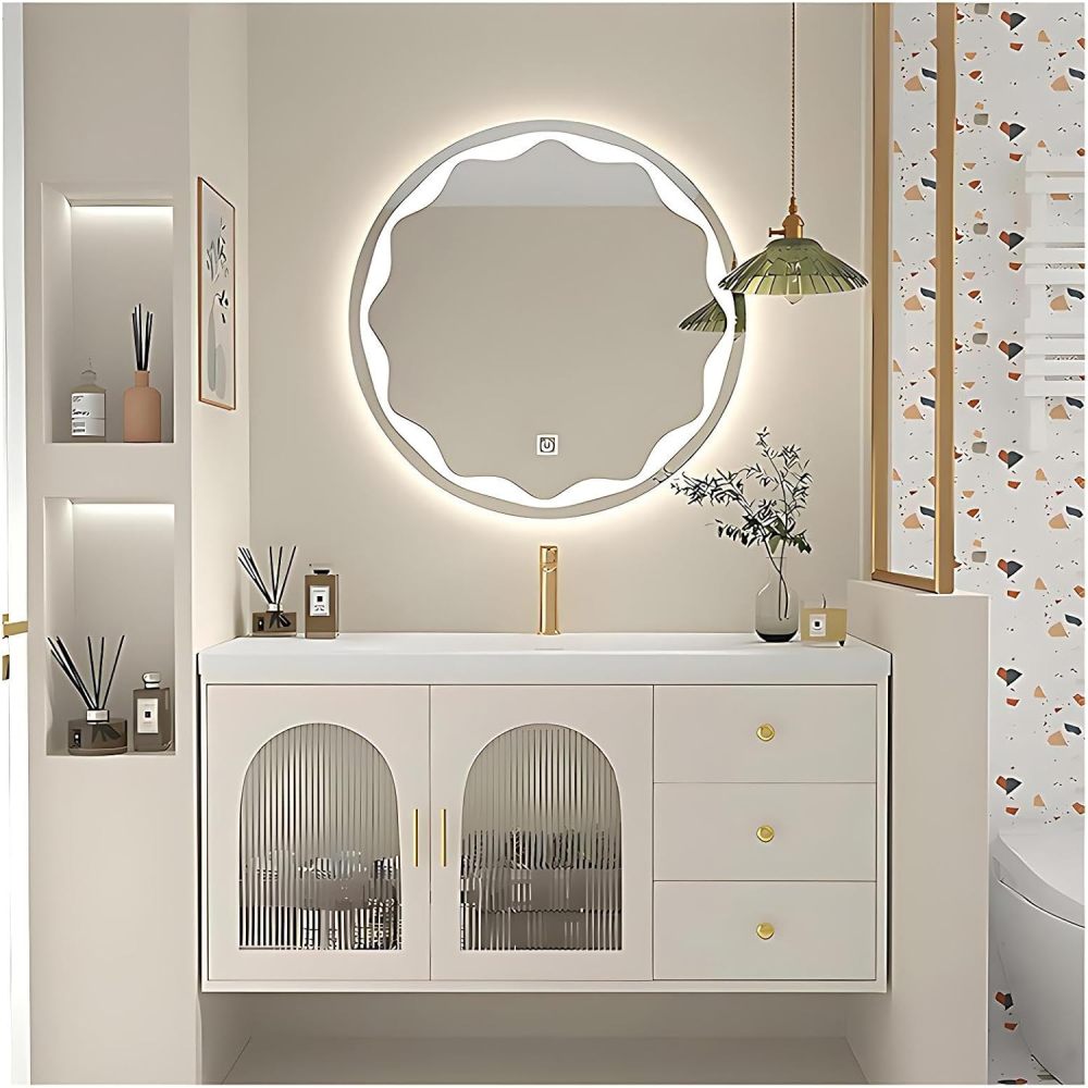 94IN Luxury Bathroom Vanity with Sink - Bathroom Vanity Cabinet with Drawers, Single Floating Sink Design, Intelligent Defogging, Multi-Layer Solid Wood - Easy to Install, White