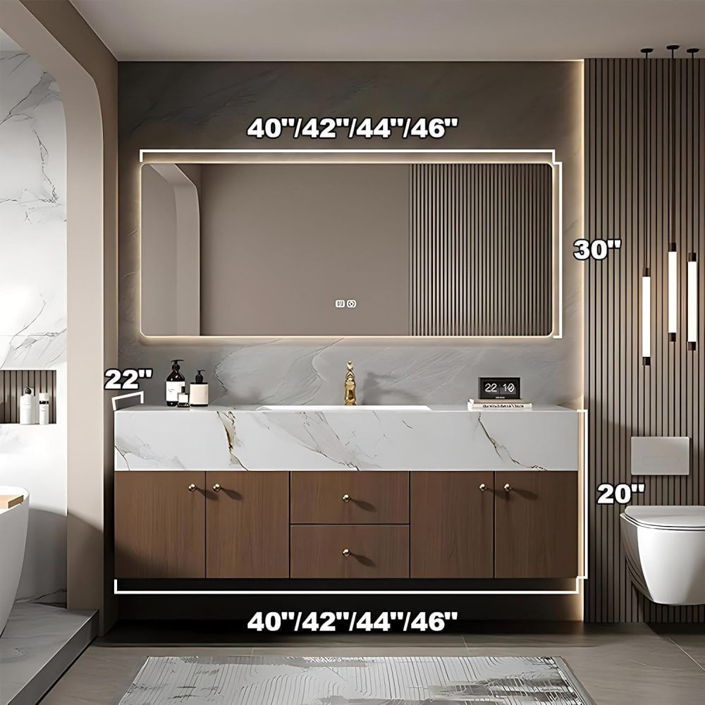 46 inch Bathroom Vanity - Single Sink Bathroom Vanity with Smart Defogging Mirror and Marble Countertop, Soft-Close Drawers, Extra-Large Storage Space, Includes Accessories, Black