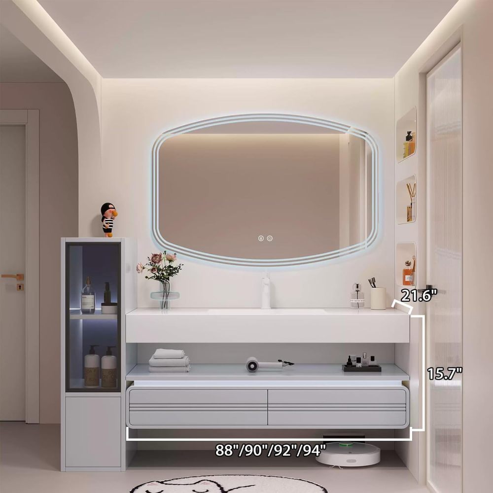 88IN Bathroom Vanity with Sink - Single Sink Vanity with Smart Defrost Mirror, Solid Wood Bathroom Vanity Cabinet, Large Storage Space, Customizable Size - Complete Accessories,Style C