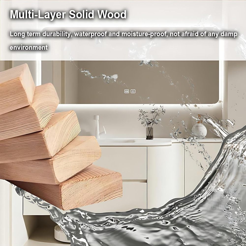 40IN Bathroom Vanity with Sink - Single Floating Sink, Bathroom Vanity Cabinet with Drawers, Intelligent Defogging, Solid Wood, Customizable Sizes - Complete Accessories, White