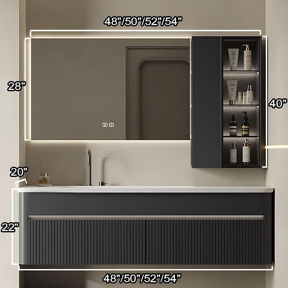 48IN Bathroom Vanity - Luxury Bathroom Vanity with Smart Defogging Mirror, Simple Sink Cabinet with 2 Large Capacity Drawers, Customizable Size, No Assembly Required, Black