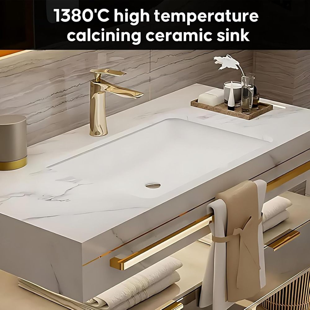 78IN Double Sink Bathroom Vanity - Luxury Double Sink with LED Smart Defog Mirror Cabinet, Soft-Close Large Drawers, Open Storage Shelves, Complete Accessorie, Wood