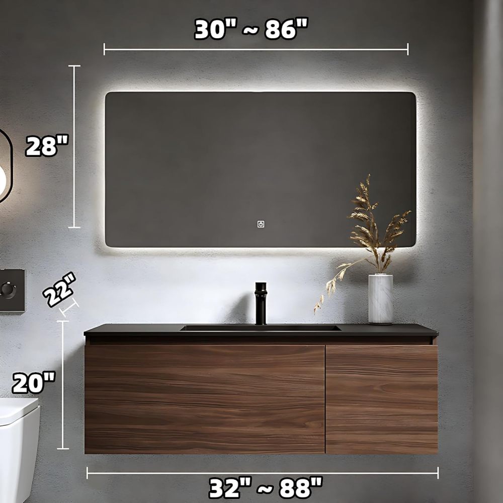 Modern Bathroom Vanity with Sink - Luxurious Bathroom Vanity Cabinet, Smart Defog Mirror & Floating Vanity, Multi-Layer Solid Wood Material | Wall-Mounted (Single Sink 36")