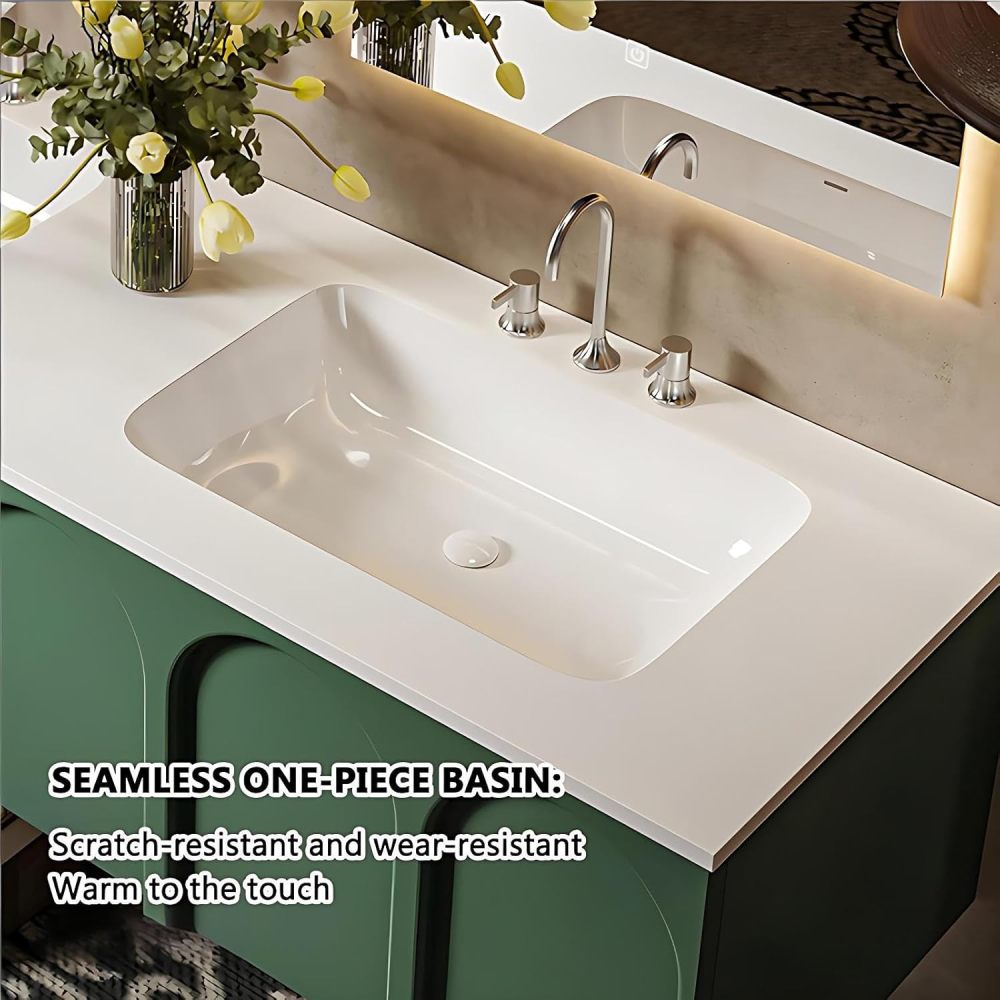 92IN Luxury Bathroom Vanity with Sink - Bathroom Vanity Cabinet with Drawers, Double Floating Sink Design, Intelligent Defogging, Customizable Sizes - Easy to Install, Green