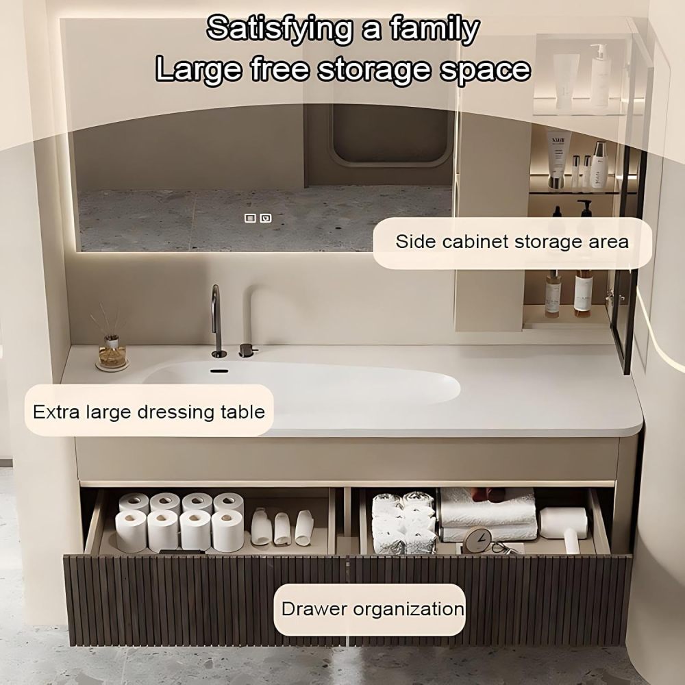 48IN Bathroom Vanity - Luxury Bathroom Vanity with Smart Defogging Mirror, Simple Sink Cabinet with 2 Large Capacity Drawers, Customizable Size, No Assembly Required, Black
