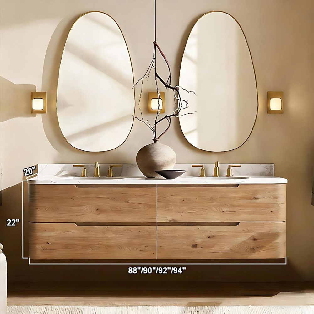 88IN Bathroom Vanity with Sink - Modern Bathroom Vanity Cabinet with Mirror, Double Floating Sink, Solid Wood, Intelligent Defogging, Custom Sizes - Complete Accessories, Brown