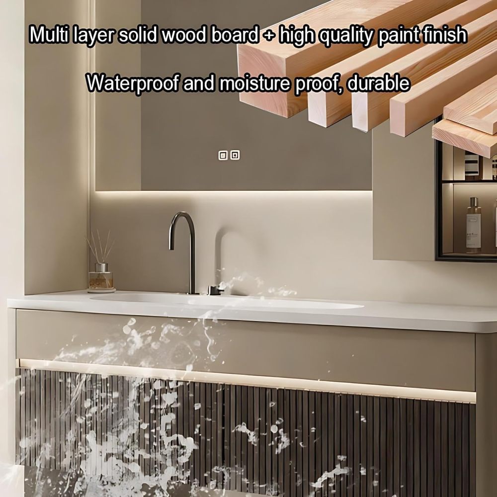 48IN Bathroom Vanity - Luxury Bathroom Vanity with Smart Defogging Mirror, Simple Sink Cabinet with 2 Large Capacity Drawers, Customizable Size, No Assembly Required, Black