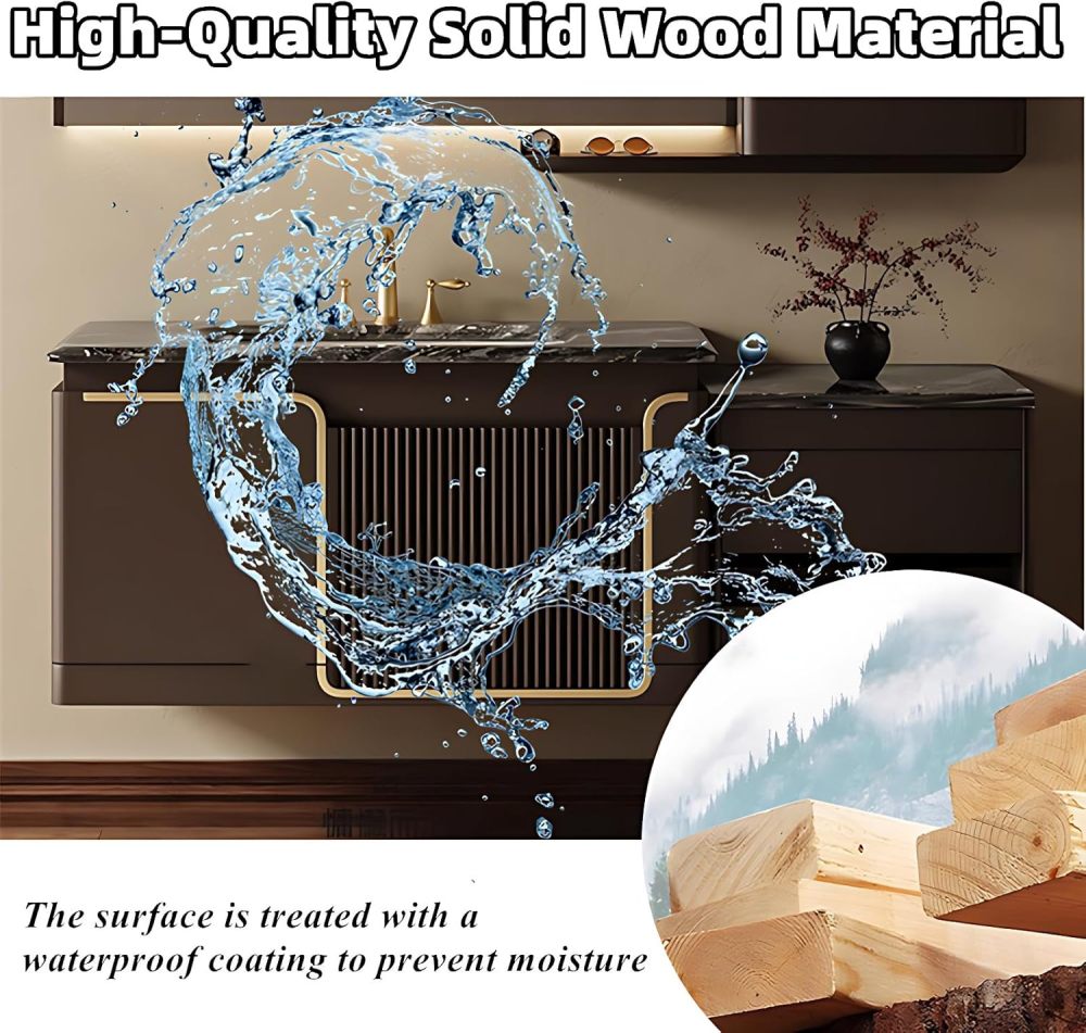 Modern Bathroom Vanity with Sink - Elegant Single/Double Sink Bathroom Vanity | Includes LED Smart Defog Mirror & Faucet | Wall-Mounted Multi-Layer Solid Wood