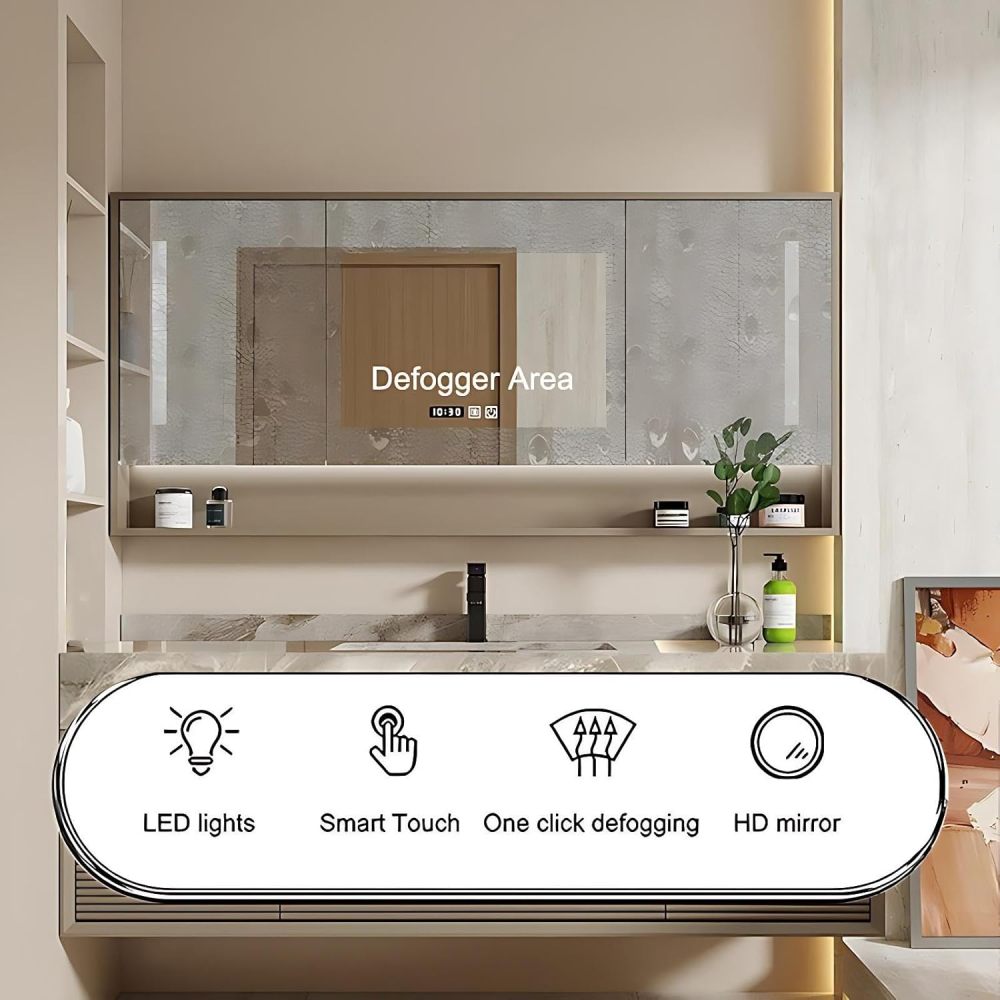 56IN Bathroom Vanity with Sink - Luxury Bathroom Vanity with Sink and Smart Defog Mirror, Floating Bathroom Sink Cabinet with Storage Areas, No Assembly Required, Mirror