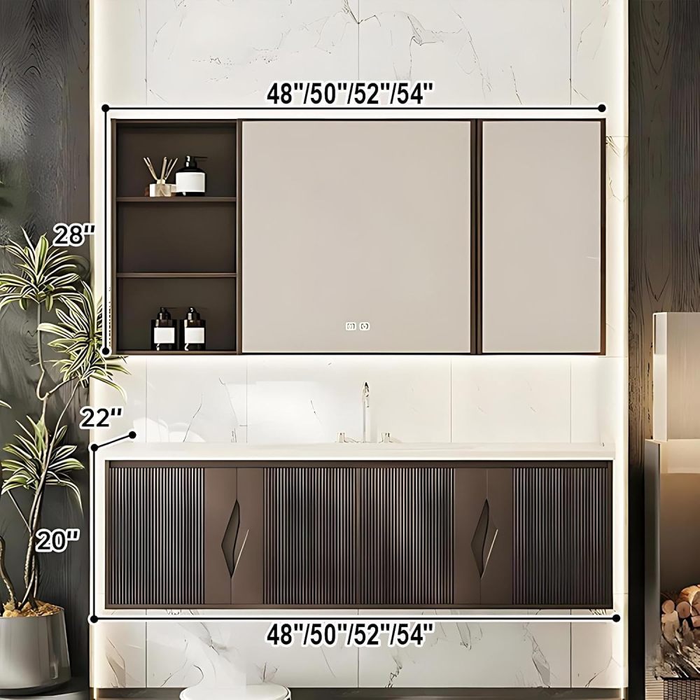 52IN Modern Bathroom Vanity with Sink - Single Sink Vanity, Luxury Bathroom Mirror with Defogger, Waterproof and Moisture-Proof, Customizable Sizes - Complete Accessories, Brown