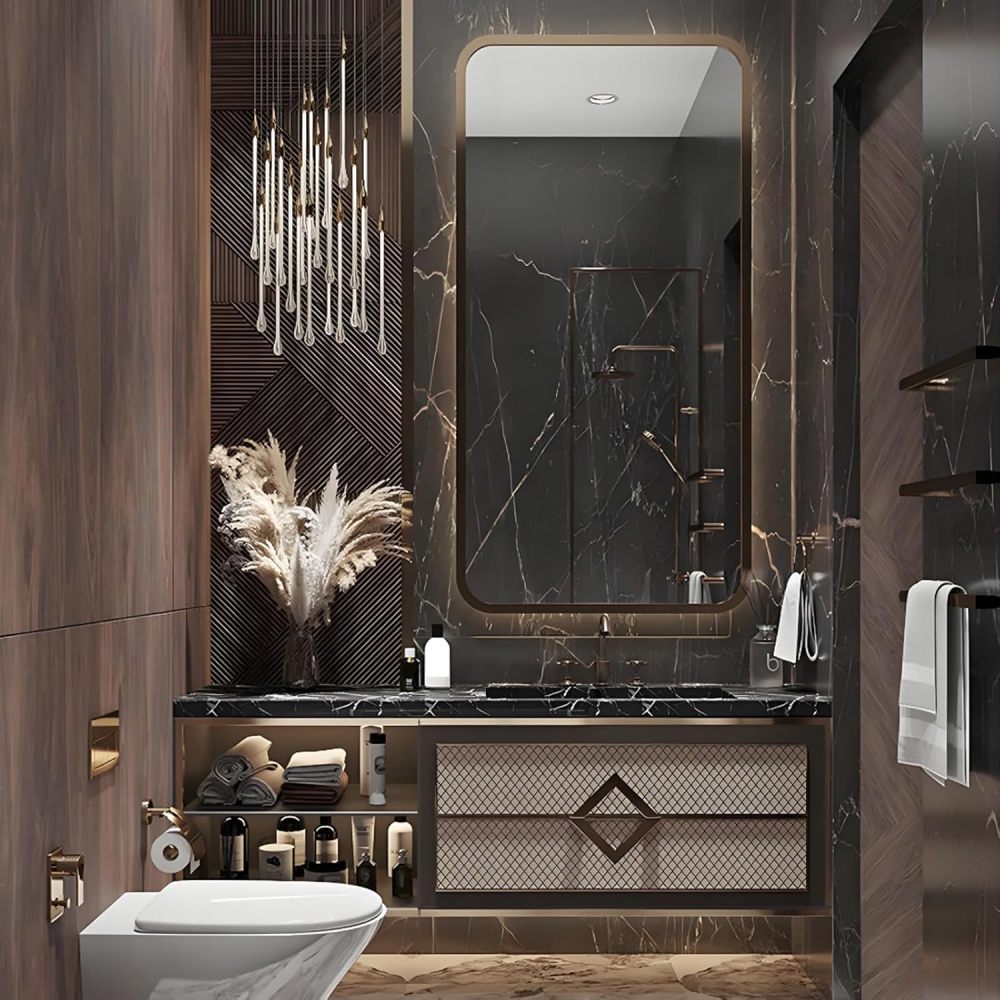 96IN Luxurious Bathroom Vanity with Sink - Single Floating Sink Design, Bathroom Vanity Cabinet with Smart Anti-Fog Mirror & 2 Drawers, Moisture-Resistant & Customizable Sizes, Brown