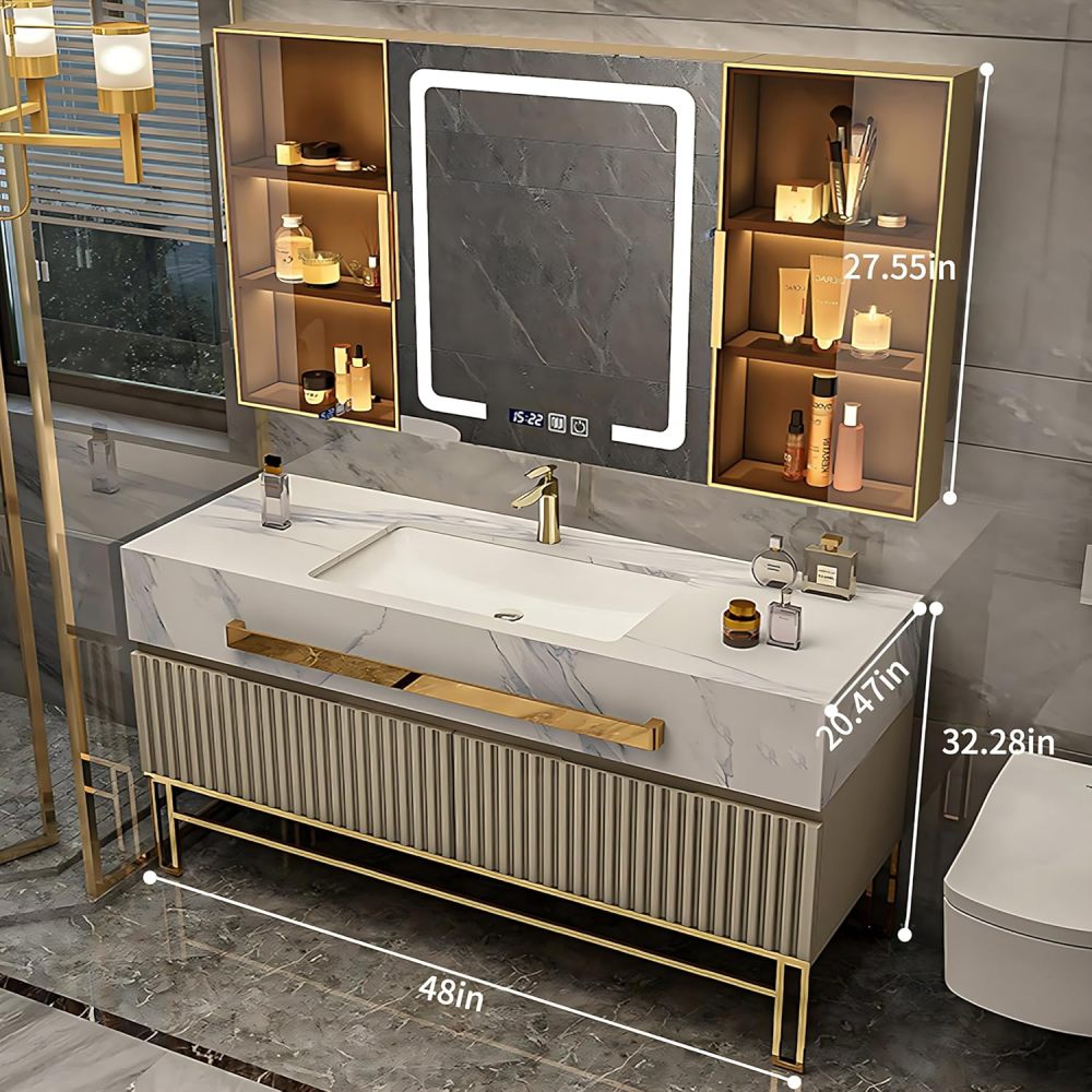 Bathroom Vanity - Bathroom Vanity with Sink, Bathroom Vanities Set Includes Smart Led Fog Removal Lights & Mirror Side Cabinet (48")