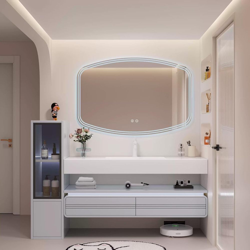 88IN Bathroom Vanity with Sink - Single Sink Vanity with Smart Defrost Mirror, Solid Wood Bathroom Vanity Cabinet, Large Storage Space, Customizable Size - Complete Accessories,Style C