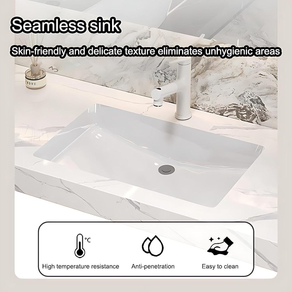 56IN Bathroom Vanity with Sink - Luxury Bathroom Vanity with Sink and Smart Defog Mirror, Floating Bathroom Sink Cabinet with Storage Areas, No Assembly Required, Mirror