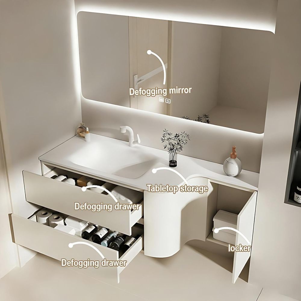 40IN Bathroom Vanity with Sink - Single Floating Sink, Bathroom Vanity Cabinet with Drawers, Intelligent Defogging, Solid Wood, Customizable Sizes - Complete Accessories, White