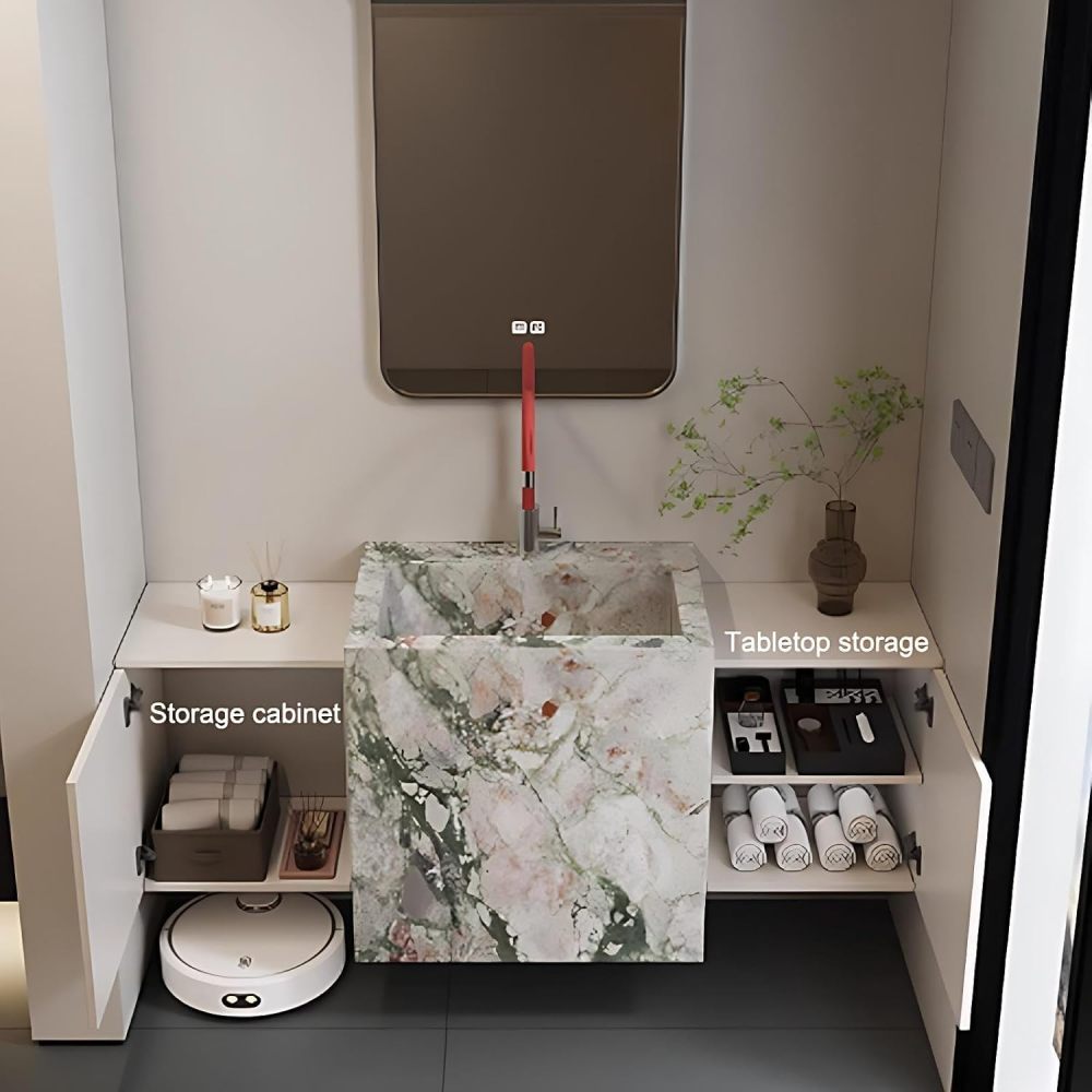 68IN Bathroom Vanity with Sink - Floating Bathroom Vanity with Sink and Smart Defog Mirror, Modern Bathroom Sink Cabinet with 2 Cabinet Doors, No Assembly Required, Mirror - A